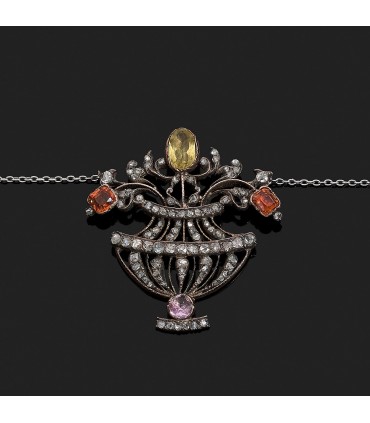 Pendentif Gardinetti or, argent et diamants