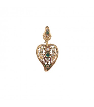 Emeralds, pearl, diamonds and gold pendant