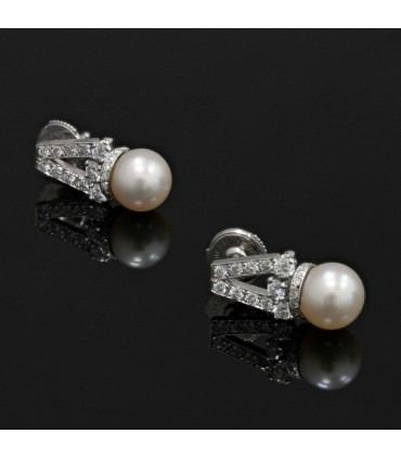 Diamonds, cultured pearls and platinum earrings