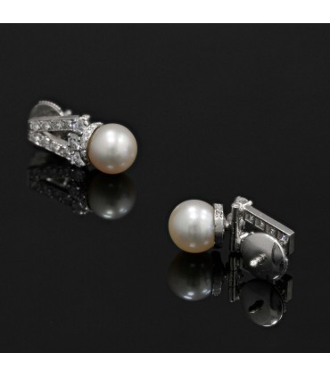 Diamonds, cultured pearls and platinum earrings