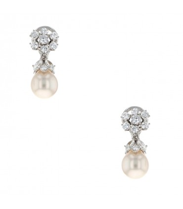 Diamonds, cultured pearl and gold earrings