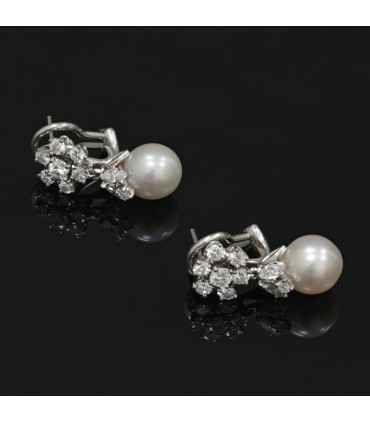 Diamonds, cultured pearl and gold earrings