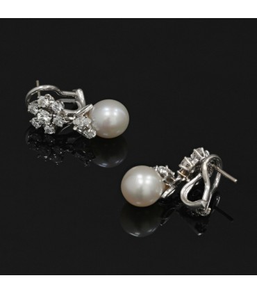 Diamonds, cultured pearl and gold earrings