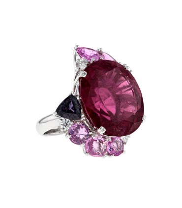 Bague or, rubellite, saphirs et diamants