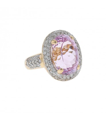 Bague or, diamants et kunzite