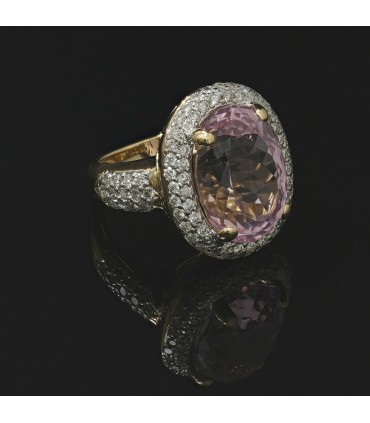 Bague or, diamants et kunzite