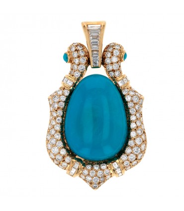 Diamonds, turquoise and gold pendant