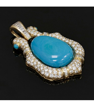 Diamonds, turquoise and gold pendant