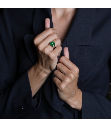 Diamond, jade and gold ring