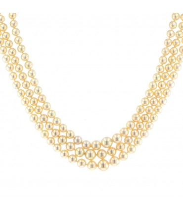 Cultured pearls, diamonds and gold necklace