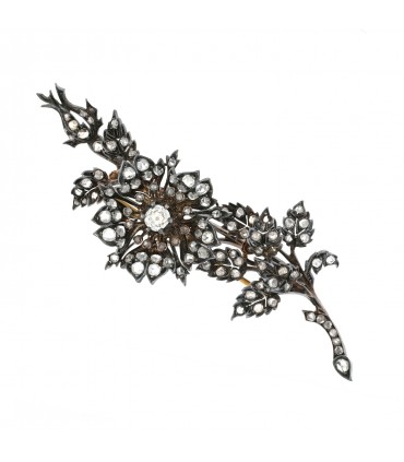 Diamonds, gold and silver brooch