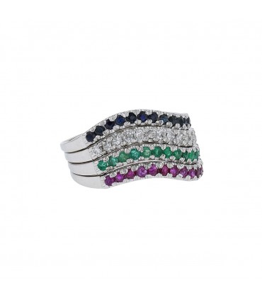 Diamonds, sapphires, rubies, emeralds and gold ring