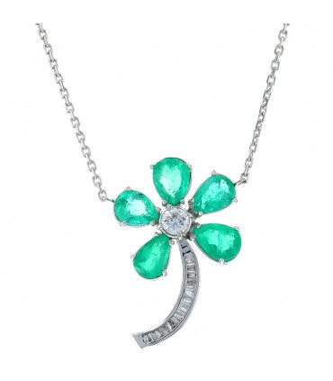 Pendentif fleur, émeraudes et diamants