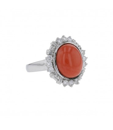 Diamonds, coral and platinum ring