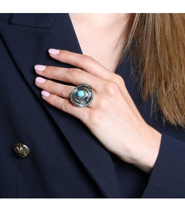 Boucheron turquoise, tsavorite, sapphires and gold ring