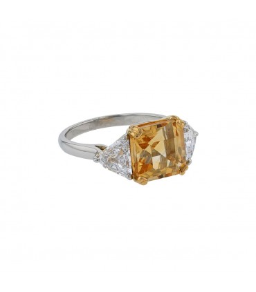 Bague or, platine, citrine et diamants