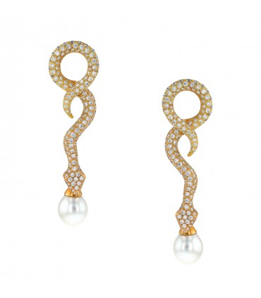 Diamonds, cultured pearls and gold earrings