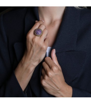 Amethysts and gold ring