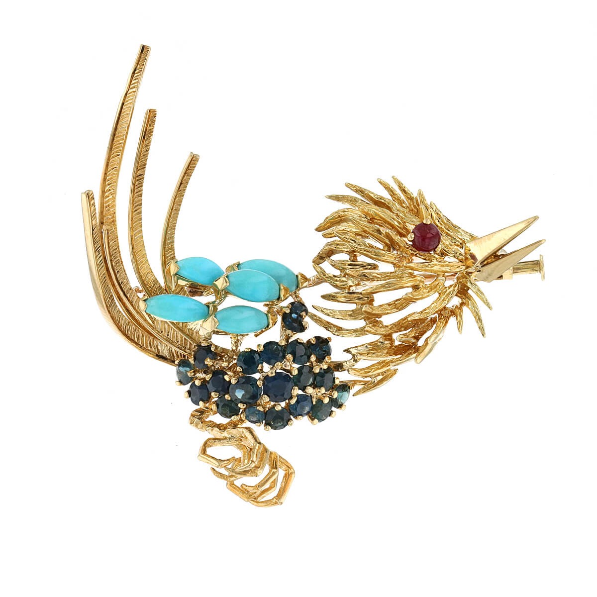 Cartier Oiseau sapphires ruby turquoise and gold brooch