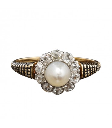 Bague or, perle et diamants