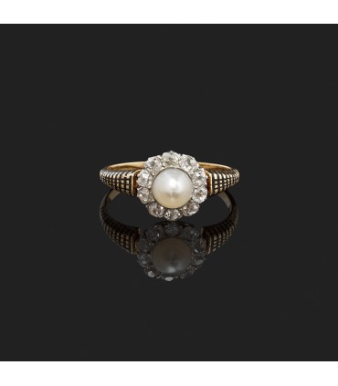 Bague or, perle et diamants