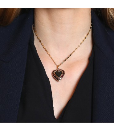 Blood jasper, garnet and gold necklace