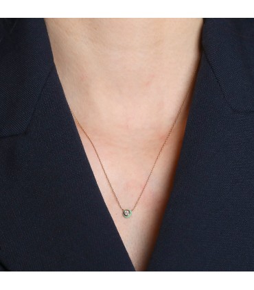 Collier or émail vert et diamant