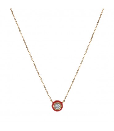 Red enamel, diamond and gold necklace