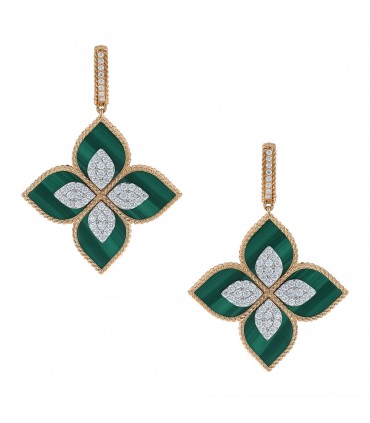 Roberto Coin Princess Flower malachite, diamonds and gold earrings