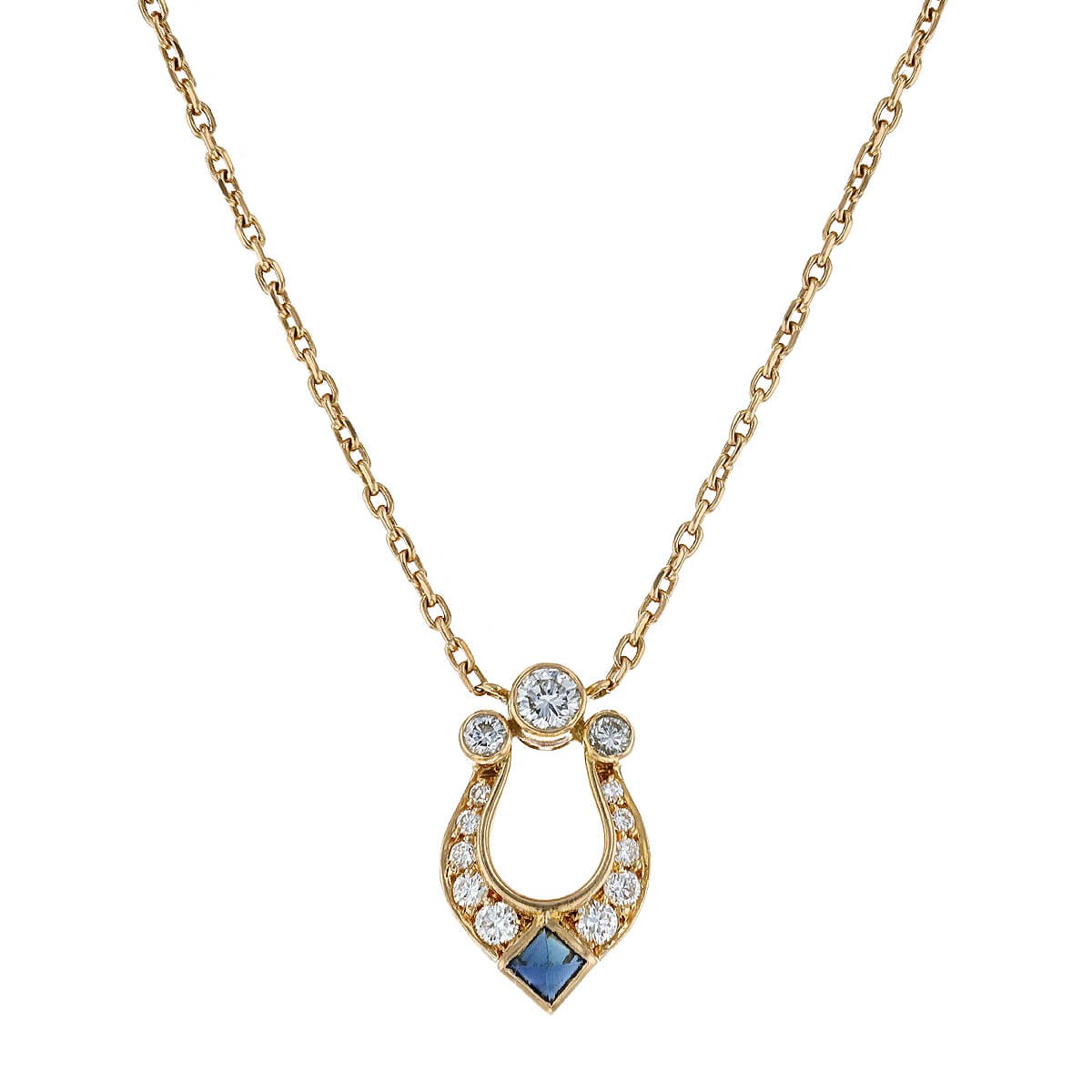 Cartier Lyre diamonds sapphire and gold necklace