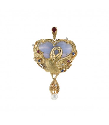 Christian Bernard agate, diamonds, rubies, sapphires and gold pendant