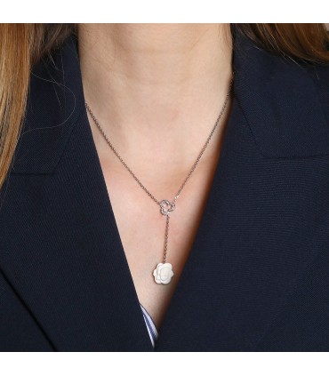 Chanel Camelia diamonds, white agate and gold necklace