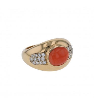 Mauboussin coral, diamonds and gold ring