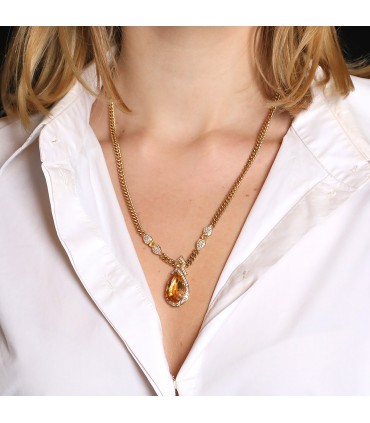 Citrines, diamonds and gold necklace