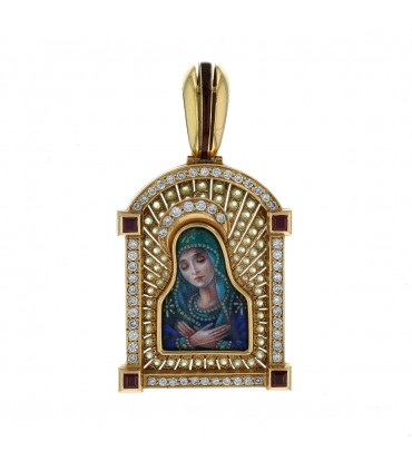 Pendentif Vierge, or, diamants et rubis