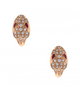 Bulgari Serpenti gold, diamonds and rubellites earrings. Signed and numbered.