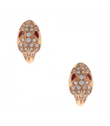 Bulgari Serpenti gold, diamonds and rubellites earrings. Signed and numbered.