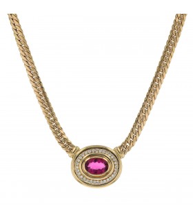 Collier or, tourmaline, diamants