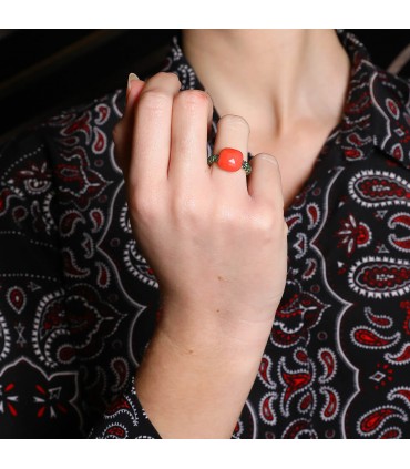 Pomellato Capri coral, garnets and gold ring