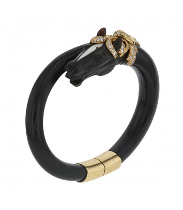 Gay Frères ebony wood, diamonds and gold bracelet