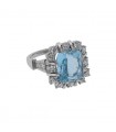 Aquamarine, diamonds and platinum ring