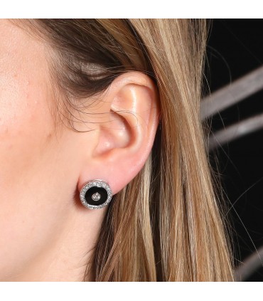 Boucles d’oreilles or, onyx et diamants