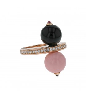 Cartier Evasions pink opale, onyx, sapphires, diamonds and gold ring