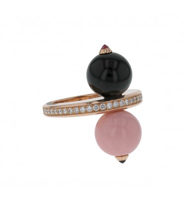 Cartier Evasions pink opale, onyx, sapphires, diamonds and gold ring