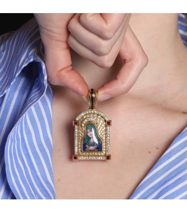 Pendentif Vierge, or, diamants et rubis