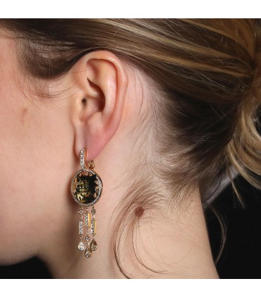 Cartier Panthère garnet, lacquer, diamonds and gold earrings