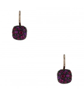 Pomellato Nudo rubies and two tones gold earrings. Signed and numbered.