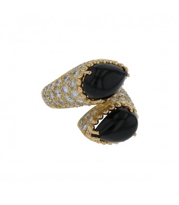 Bague or, onyx et diamants