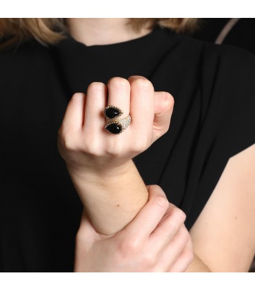 Bague or, onyx et diamants