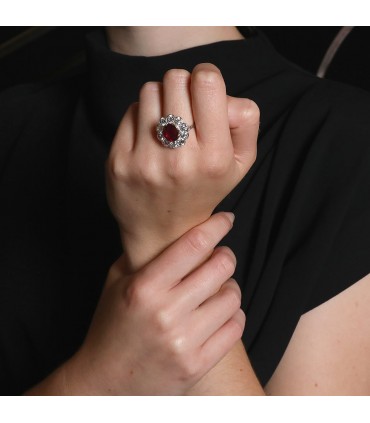 Diamonds, ruby and platinum ring